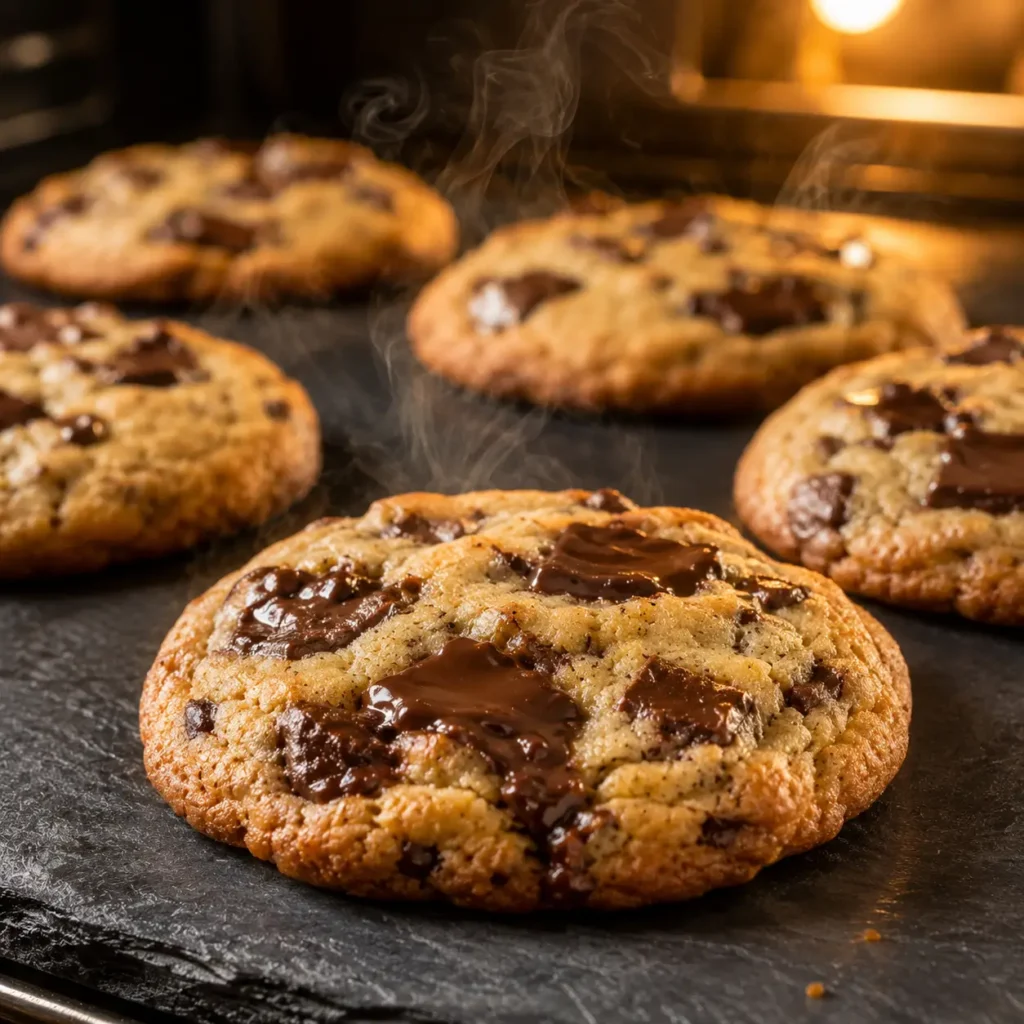 Warm chocolate chunk cookies fresh from the oven with melted chocolate, perfect for creative cookie baking variations