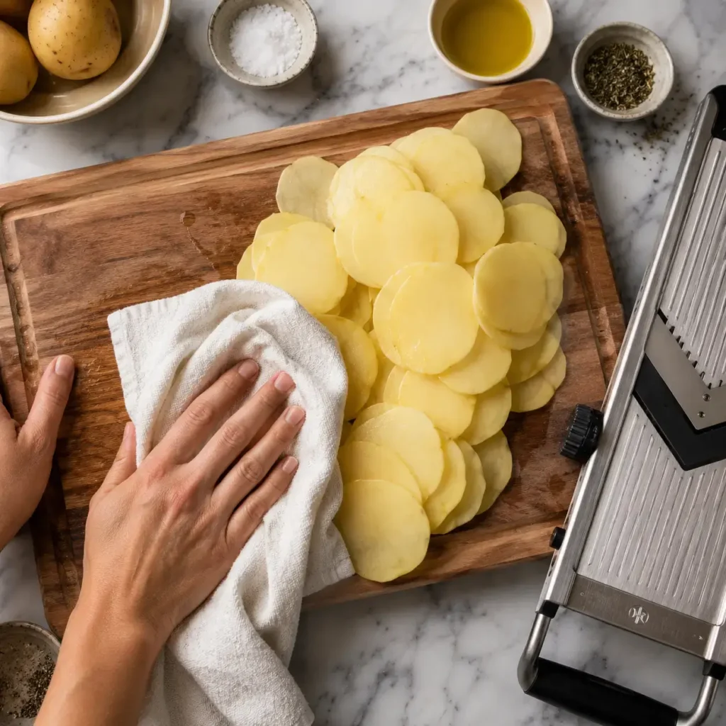 Vegan potato bake slice showing creamy layers and crispy golden edges, perfect for fixing common baking mistakes at home