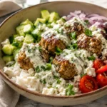 Healthy Greek Turkey Meatball Bowl with Rice
